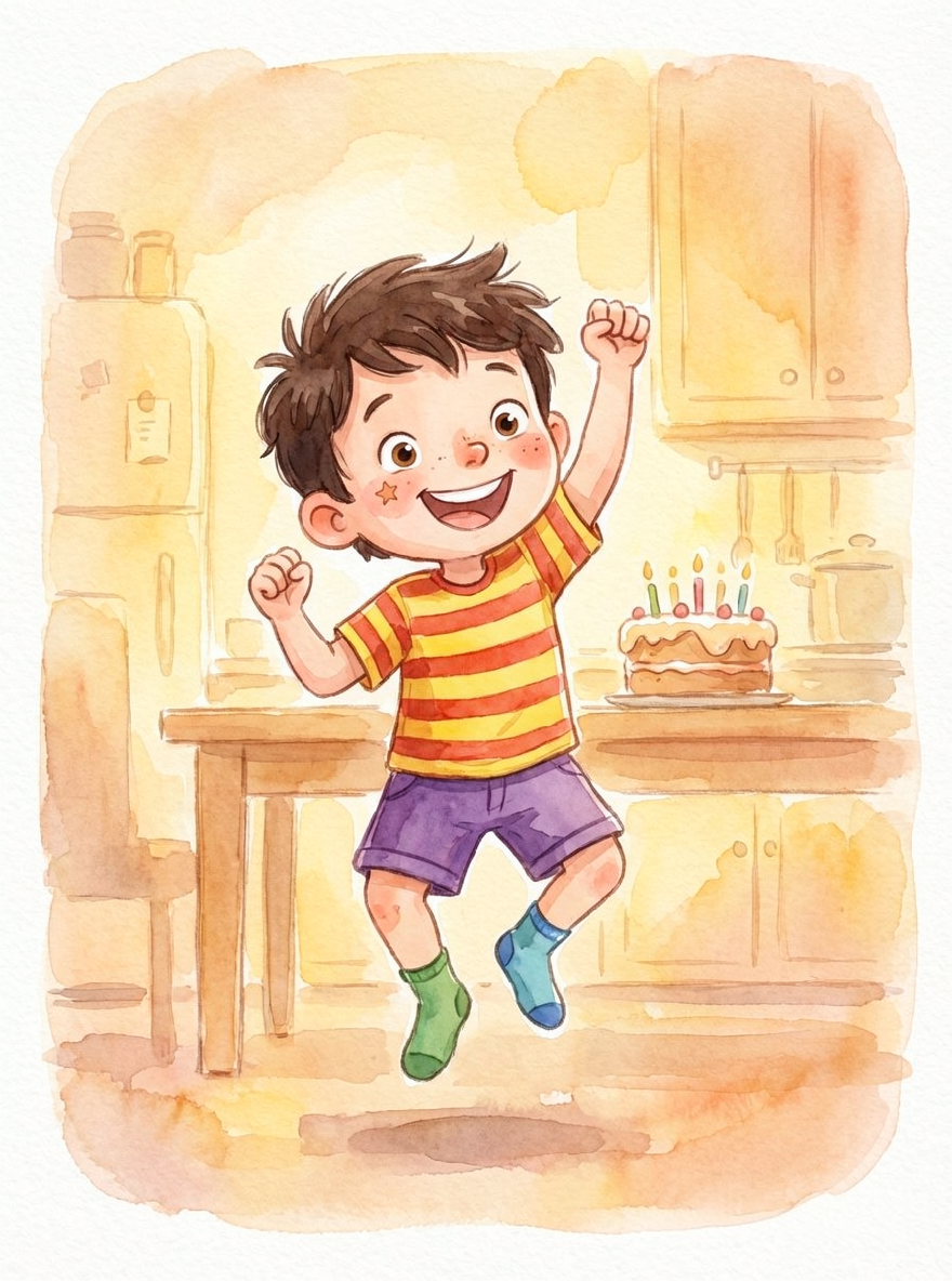 Finn jumping with joy